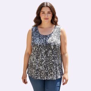 Joan Rivers Black and Grey Animal Print Tank Top Cami Sequin Front Plus 2X NWT